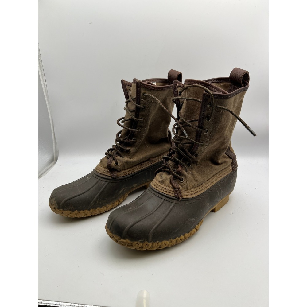 Vintage 80s LL Bean Maine Hunting Shoe Mens 9M Brown Canvas Rubber Duck Boots